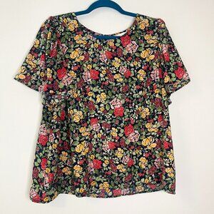 Lauren Conrad LC Floral Blouse XL Cottagecore Boho Short Sleeve Top
